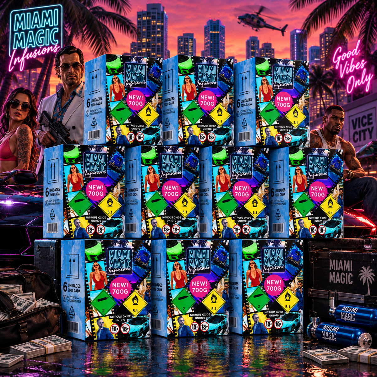 Miami Magic 700 g – 10 cajas / 60 botellas – Pack mayorista